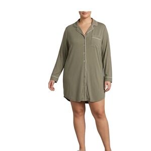 Auden Womens 4x Olive Green Cloud Knit Modal Notch Collar L Sleeve Nightgown NWT
